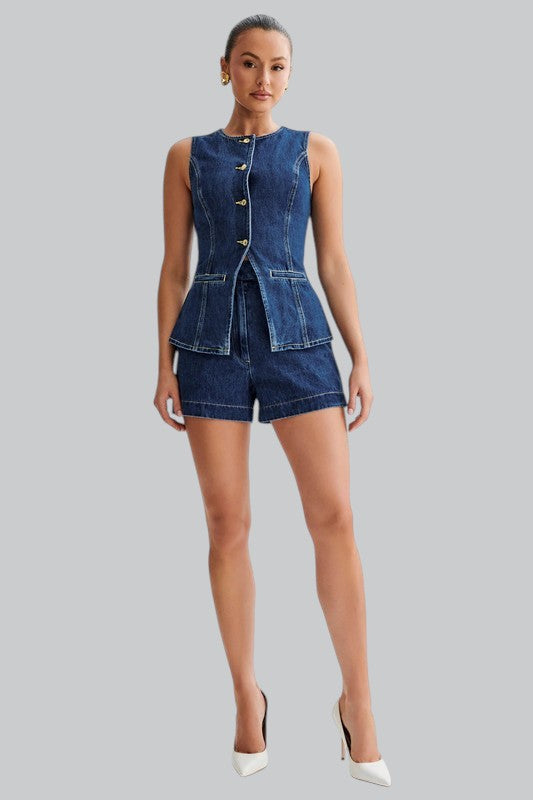 Women Fashion Demin Two Piece Short Set