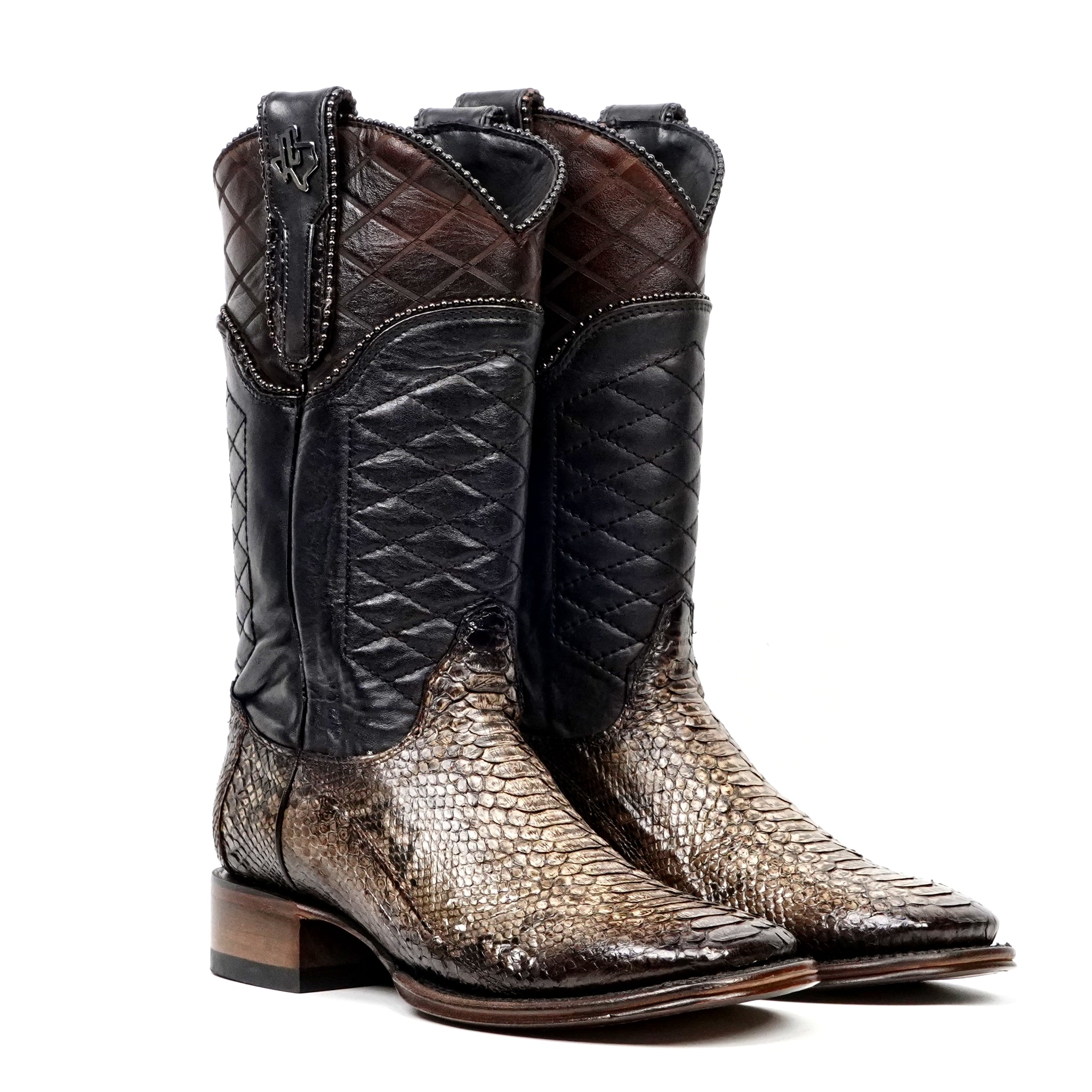 Tanner Platinum Python Boots - Chameleon - Square Toe - Gomez Western Wear