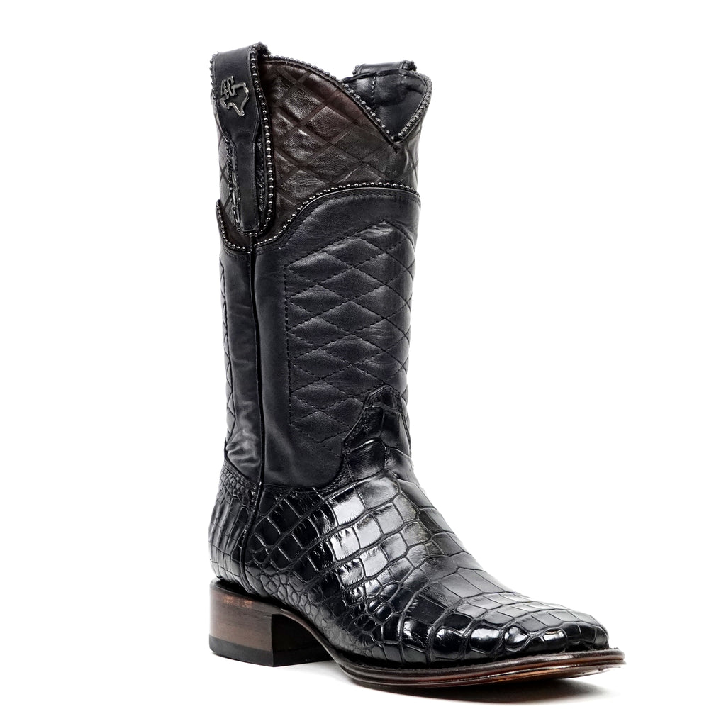 Botas James Platinum de Piel de Cocodrilo del Vientre - Negras - Punta Cuadrada