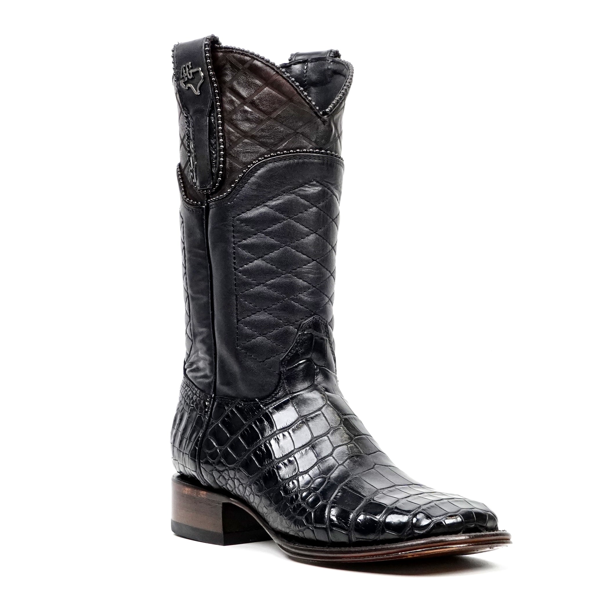 Botas James Platinum de Piel de Cocodrilo del Vientre - Negras - Punta Cuadrada