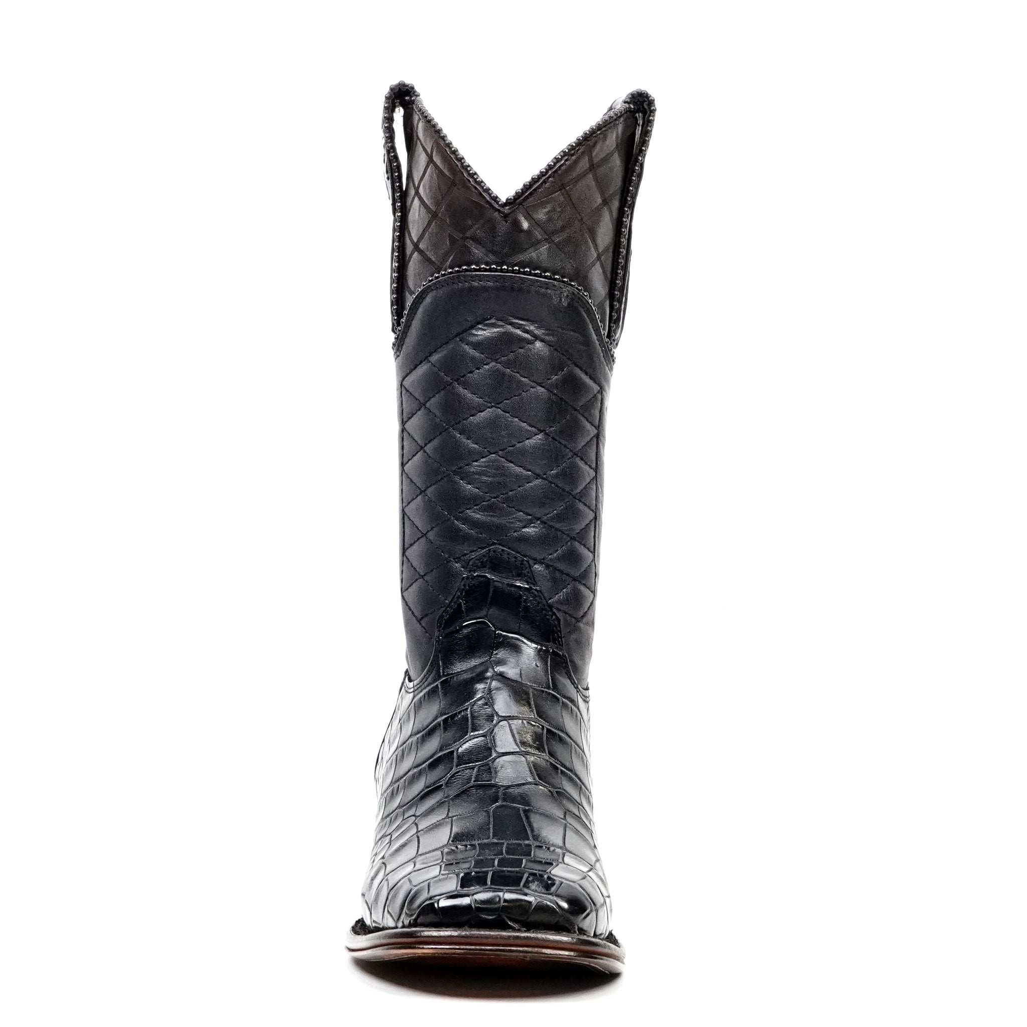 Botas James Platinum de Piel de Cocodrilo del Vientre - Negras - Punta Cuadrada