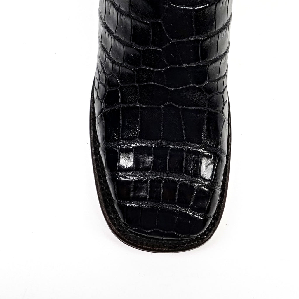 Botas James Platinum de Piel de Cocodrilo del Vientre - Negras - Punta Cuadrada