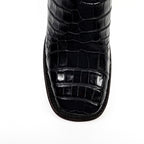Botas James Platinum de Piel de Cocodrilo del Vientre - Negras - Punta Cuadrada