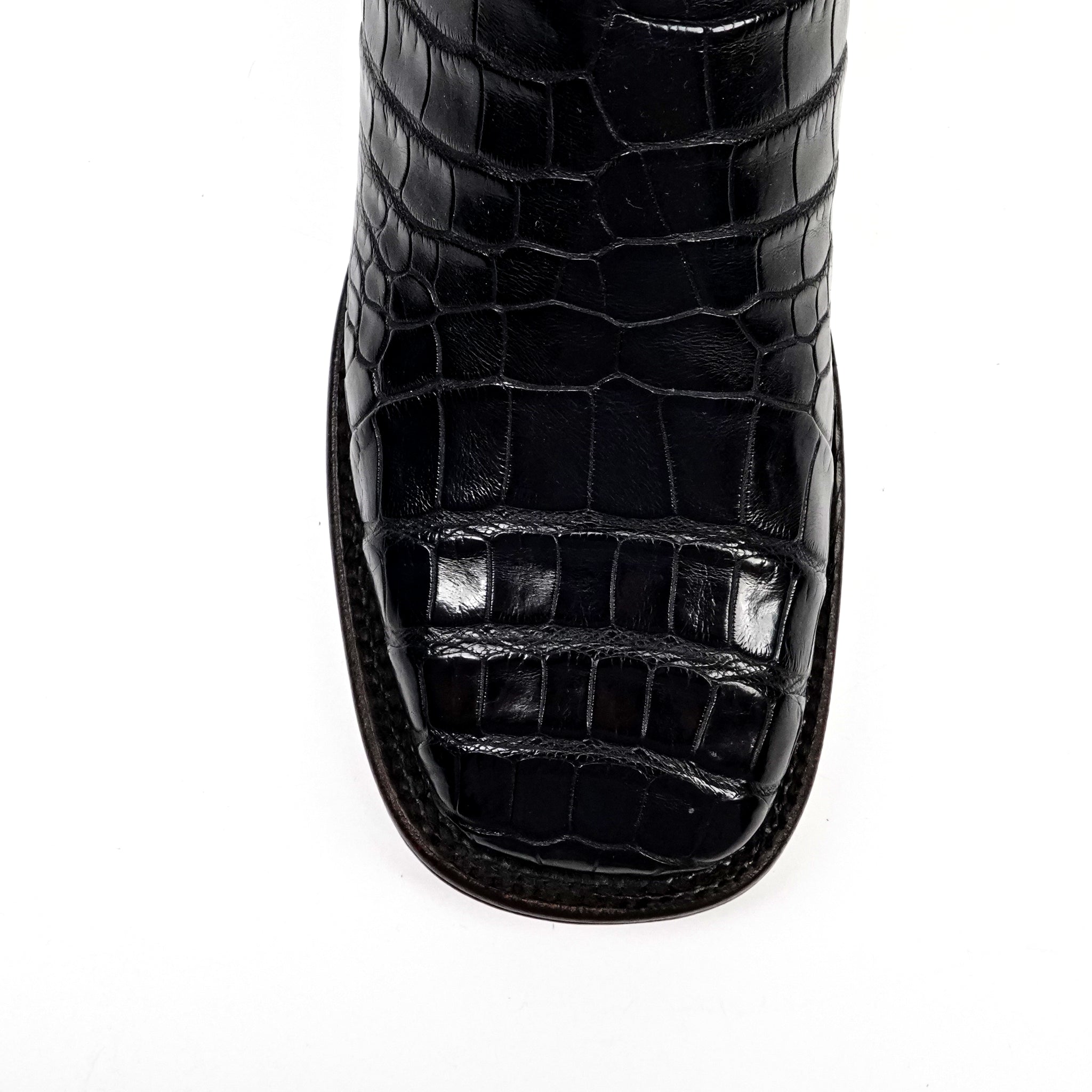 Botas James Platinum de Piel de Cocodrilo del Vientre - Negras - Punta Cuadrada
