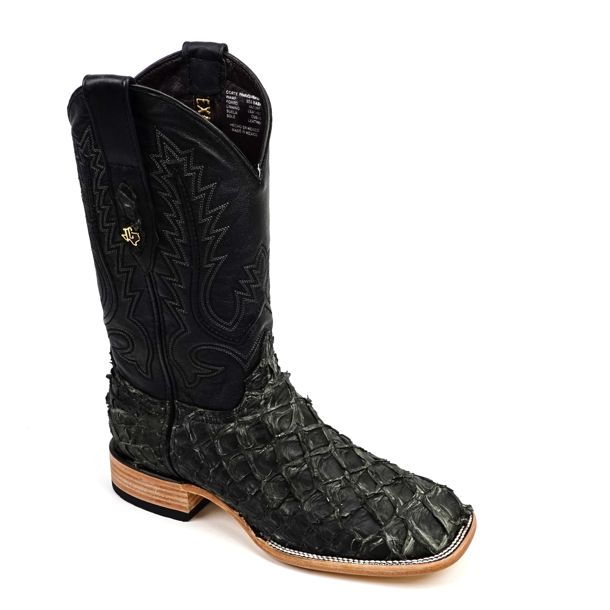 Connor Pirarucu Fish Boots - Gray Black - Square Toe (PZ60)