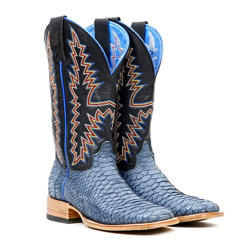 Braxton Python Boots - Denim Blue - Square Toe - Gomez Western Wear