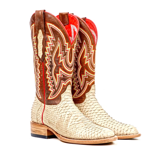 Braxton Python Boots - Cappuccino - Roper Toe - Gomez Western Wear