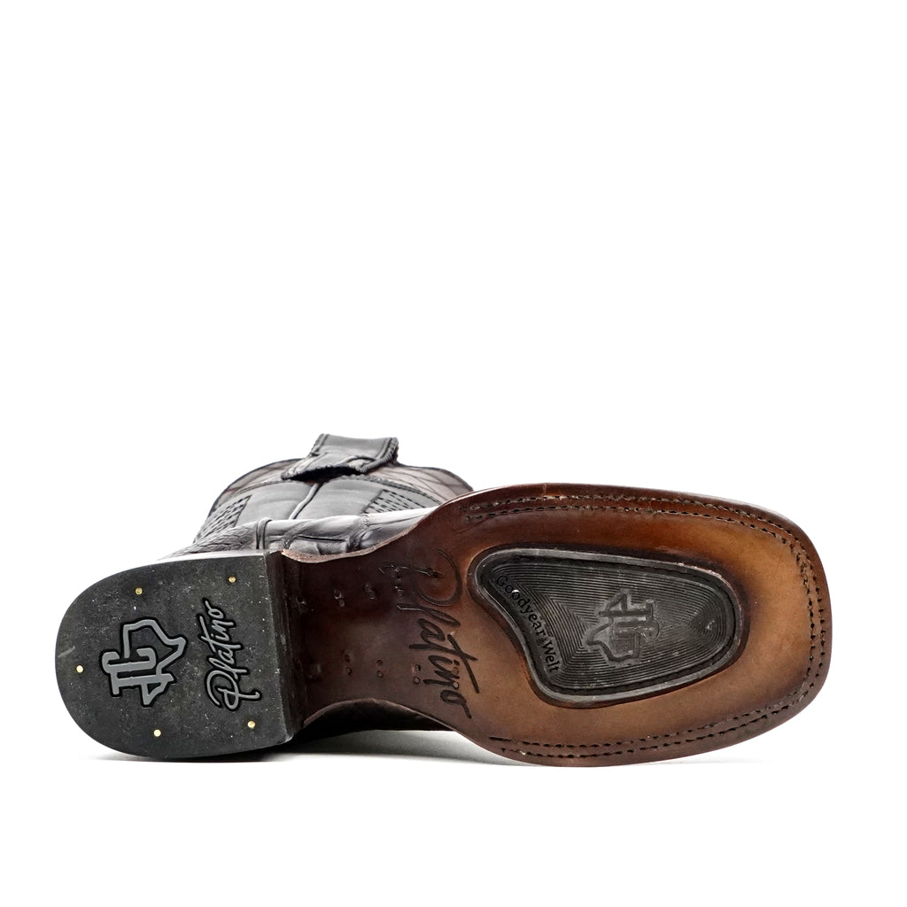 James Platinum Alligator Belly Boots - Dark Gray - Square Toe - Gomez Western Wear