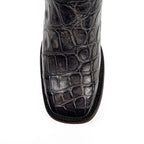 James Platinum Alligator Belly Boots - Dark Gray - Square Toe - Gomez Western Wear