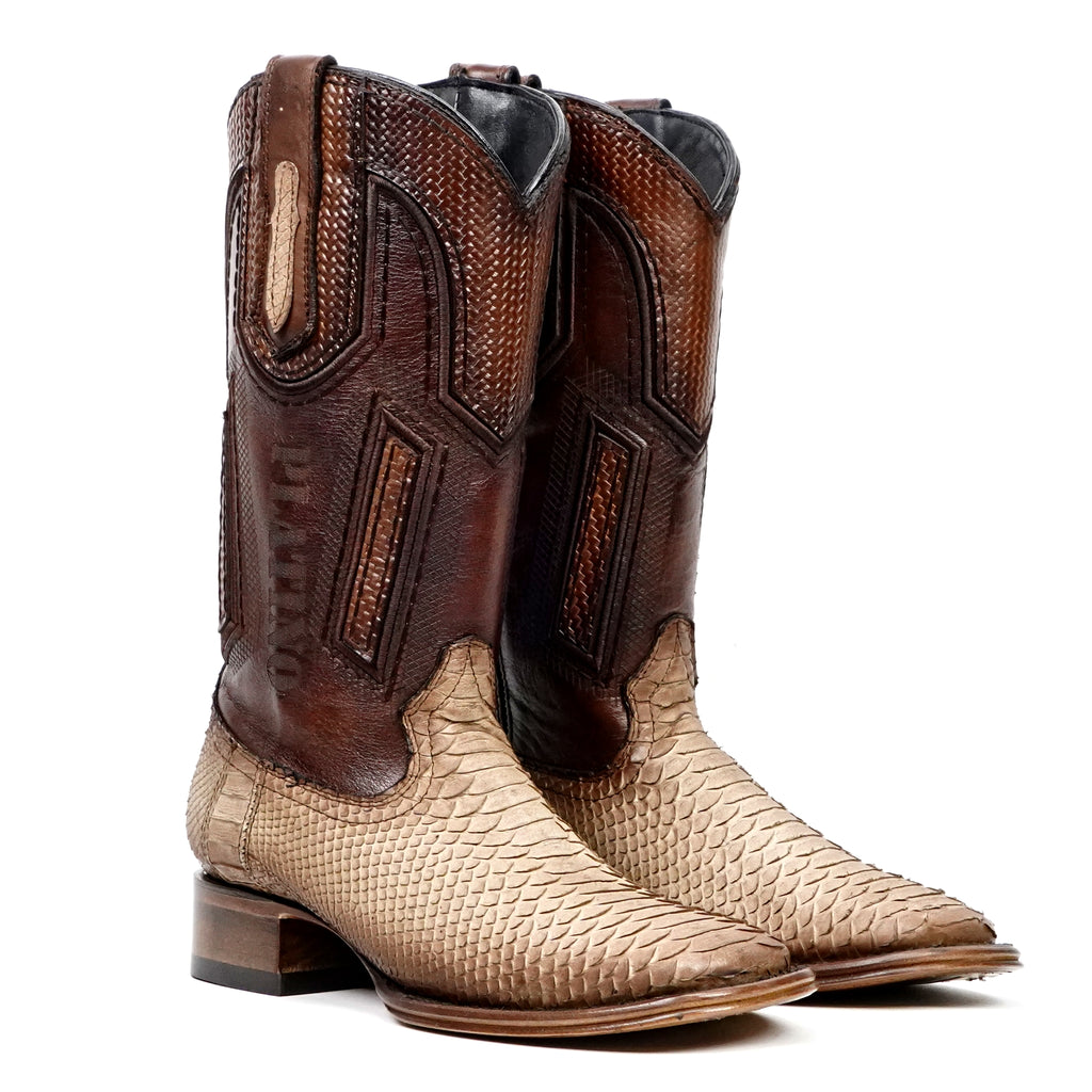 Botas Tanner Platinum Python - Capuchino - Punta Cuadrada