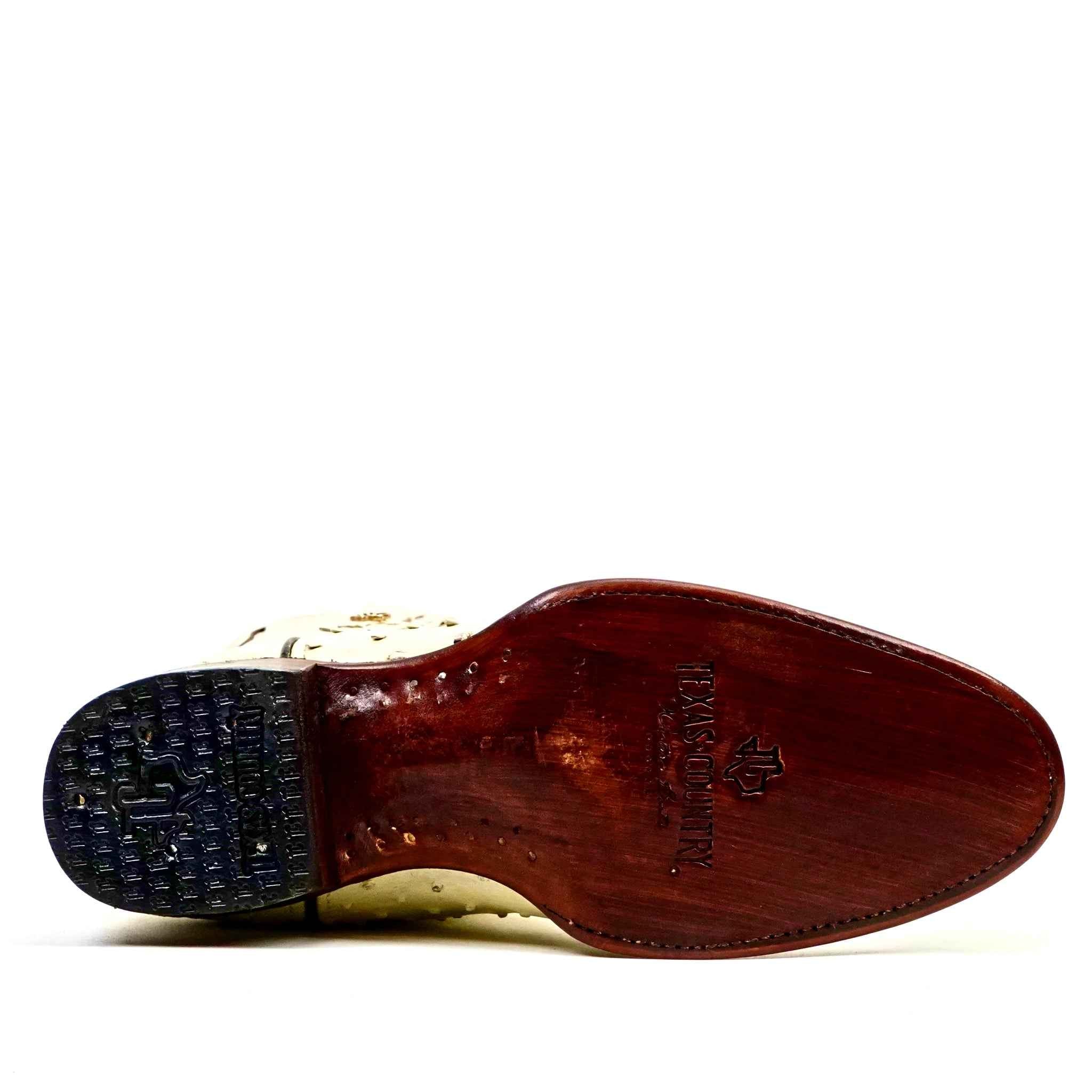 Austin Ostrich Boots - Bone - Round Toe (AV230)