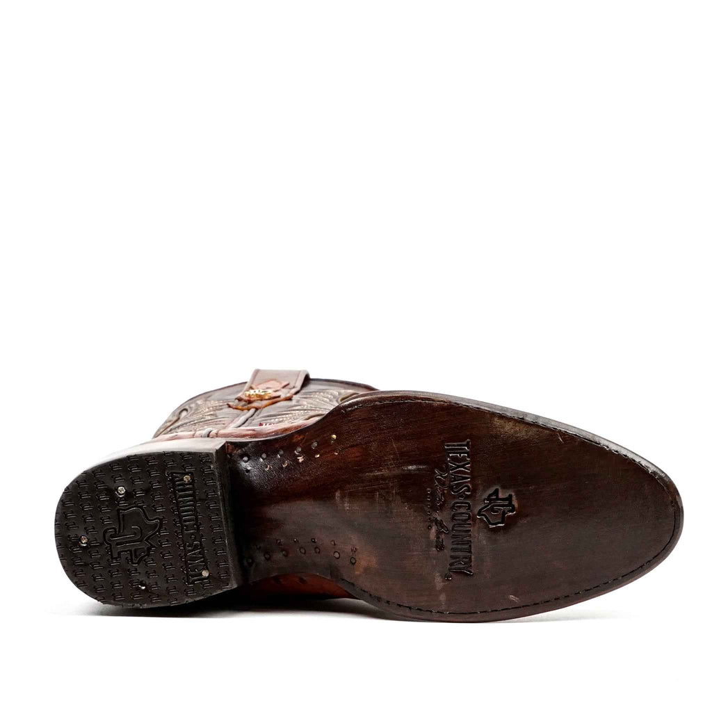 Austin Ostrich Boots - Brandy - Round Toe (AV230)