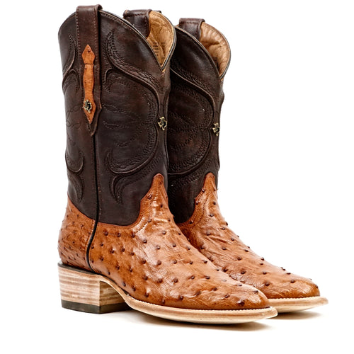 Austin Ostrich Boots - Brandy - Roper Toe (AV201) - Gomez Western Wear
