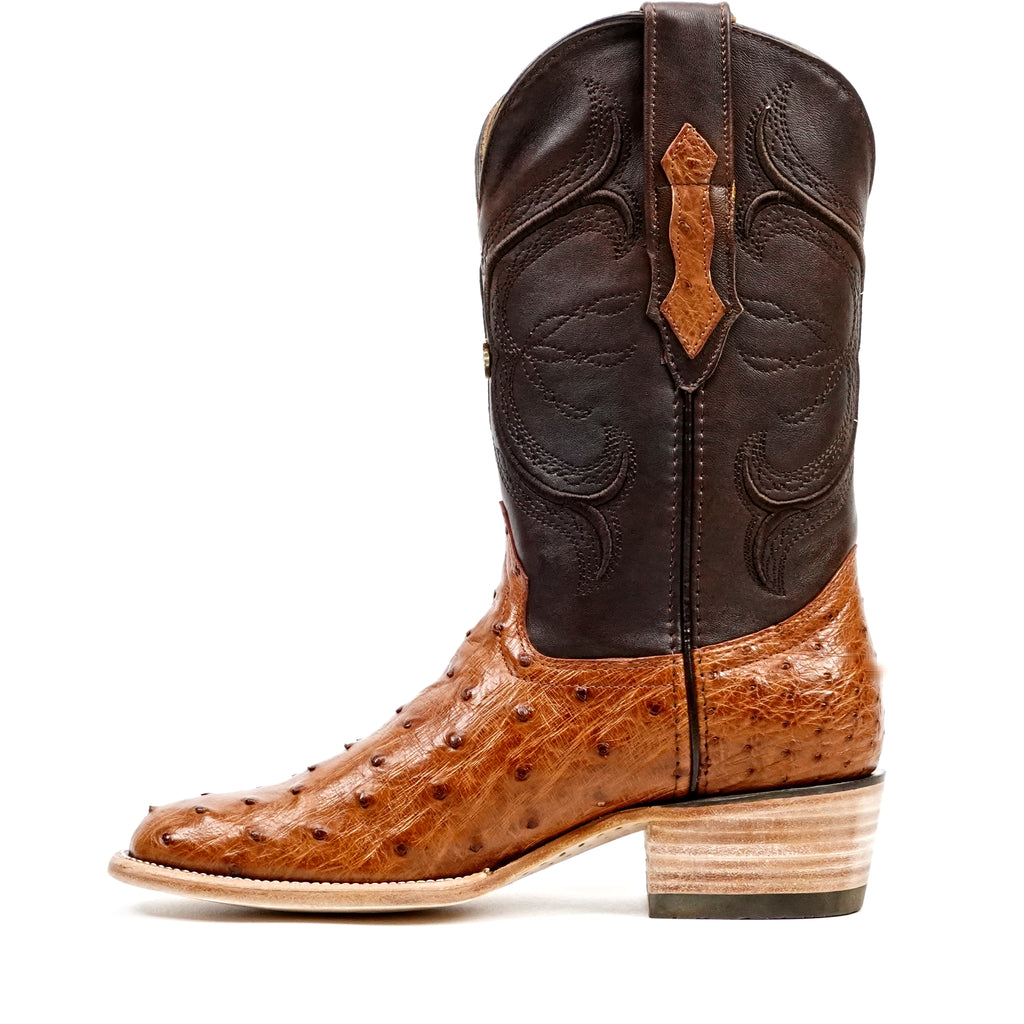 Austin Ostrich Boots - Brandy - Roper Toe (AV201) - Gomez Western Wear