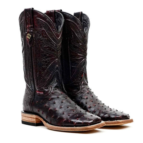 Austin Ostrich Boots - Black Cherry - Square Toe (AV20)