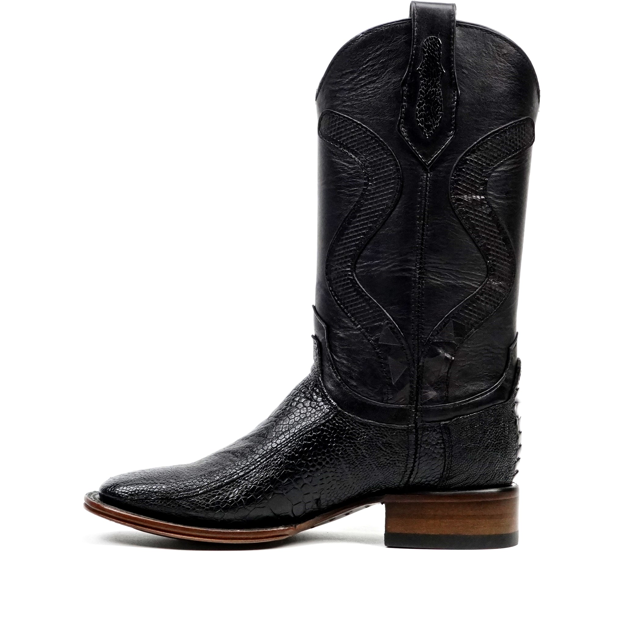 Austin Platinum Ostrich Leg Boots - Black - Square Toe