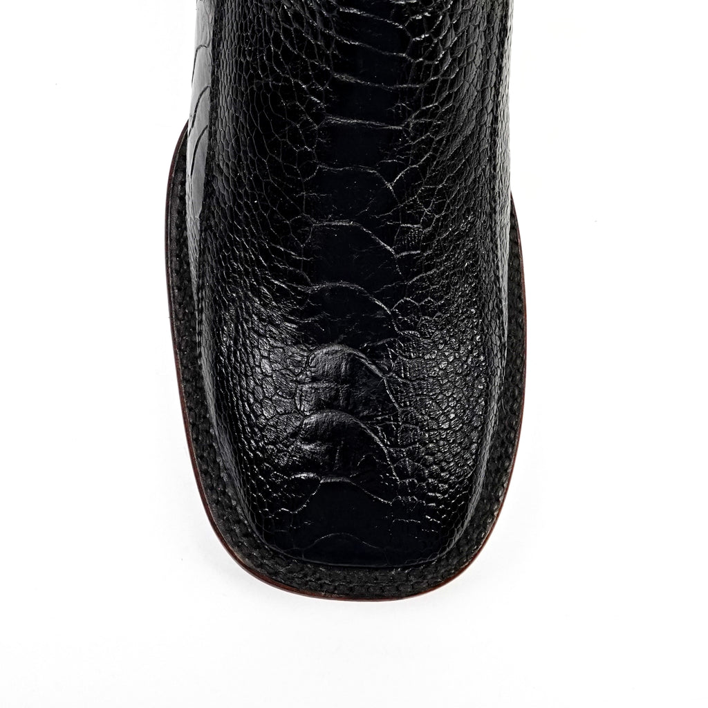 Austin Platinum Ostrich Leg Boots - Black - Square Toe