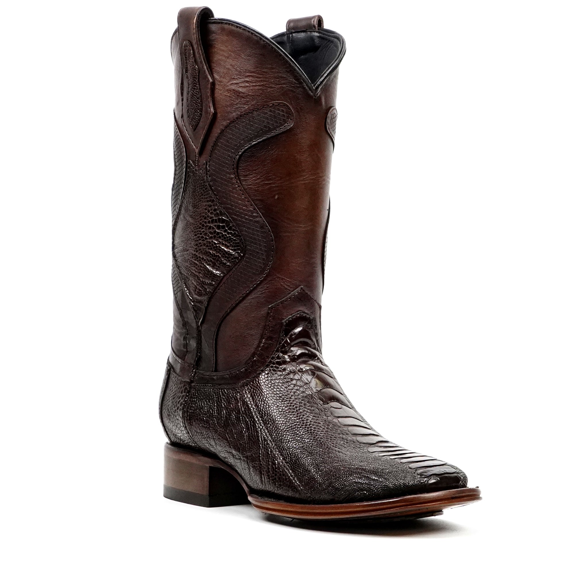 Austin Platinum Ostrich Leg Boots - Tobacco - Square Toe