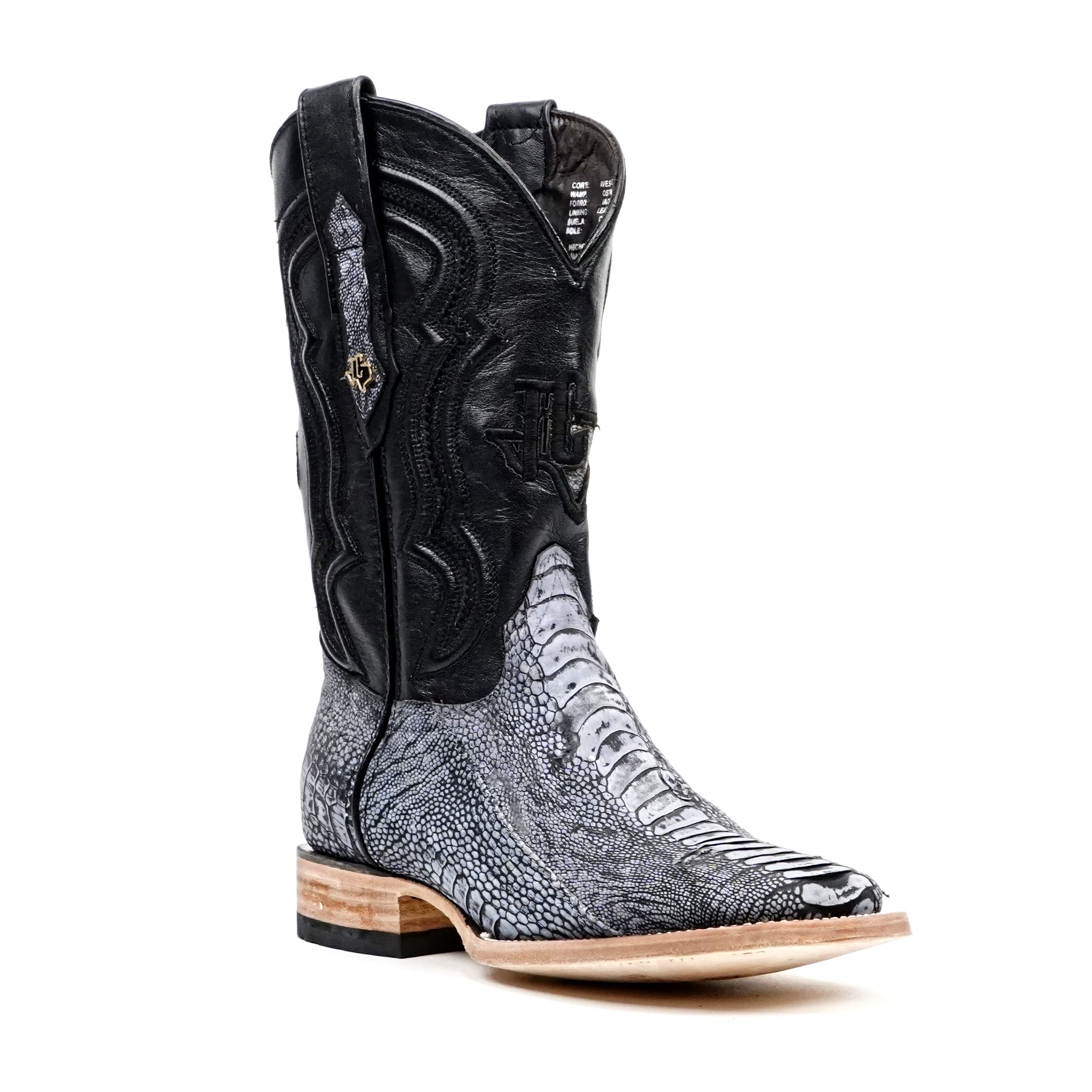 Austin Ostrich Leg Boots - Denim Blue - Square Toe (PA501) - Gomez Western Wear