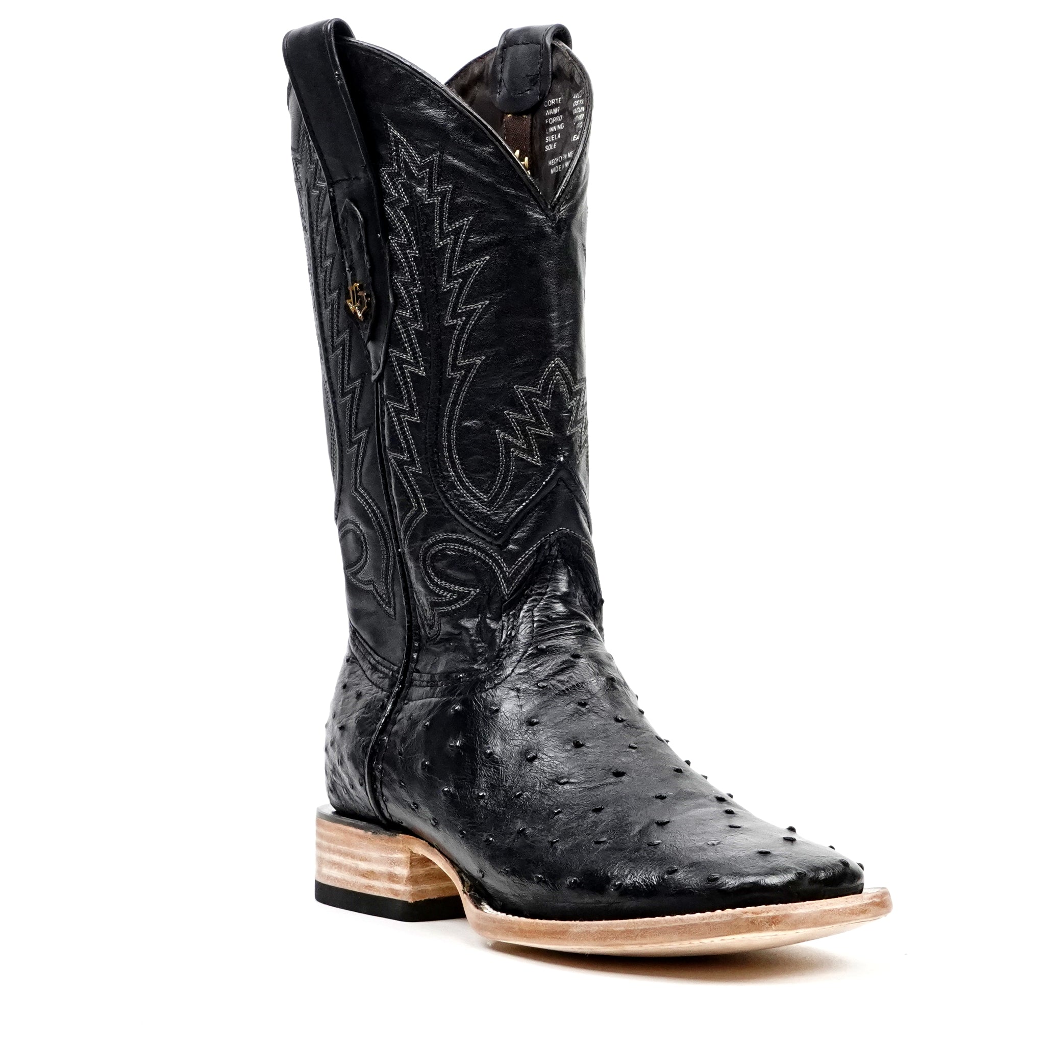 Austin Ostrich Boots - Black - Square Toe (AV20)