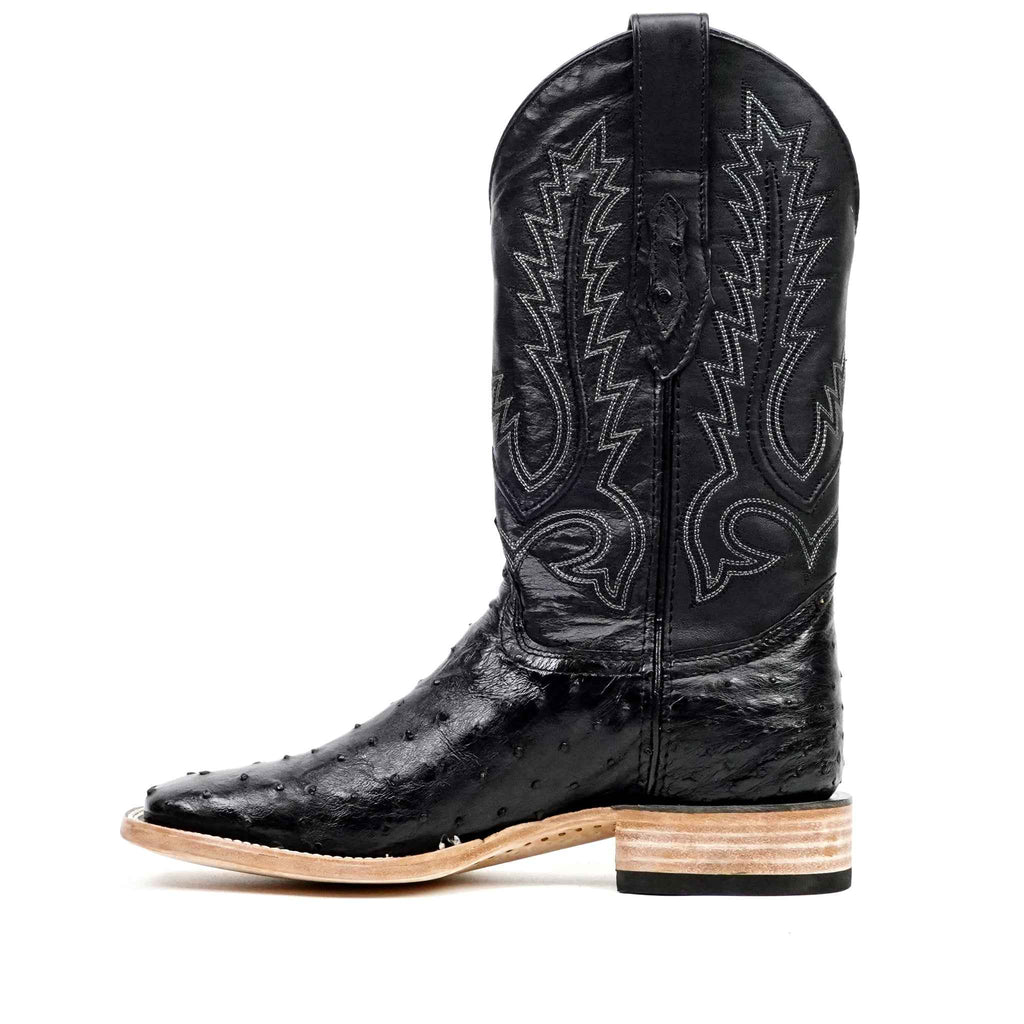 Austin Ostrich Boots - Black - Square Toe (AV20)
