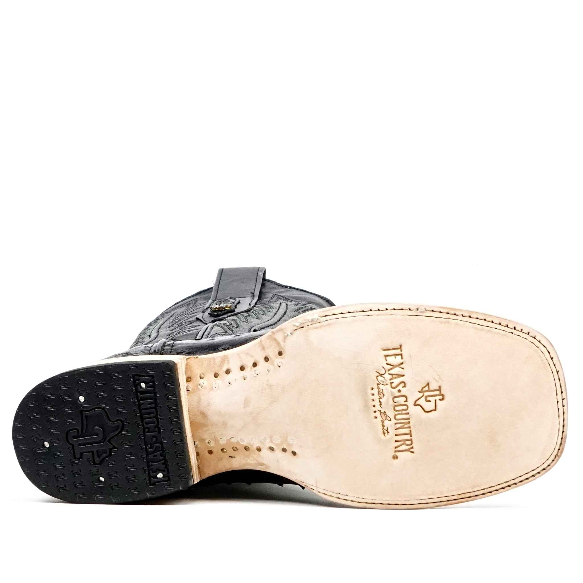 Austin Ostrich Boots - Black - Square Toe (AV20)