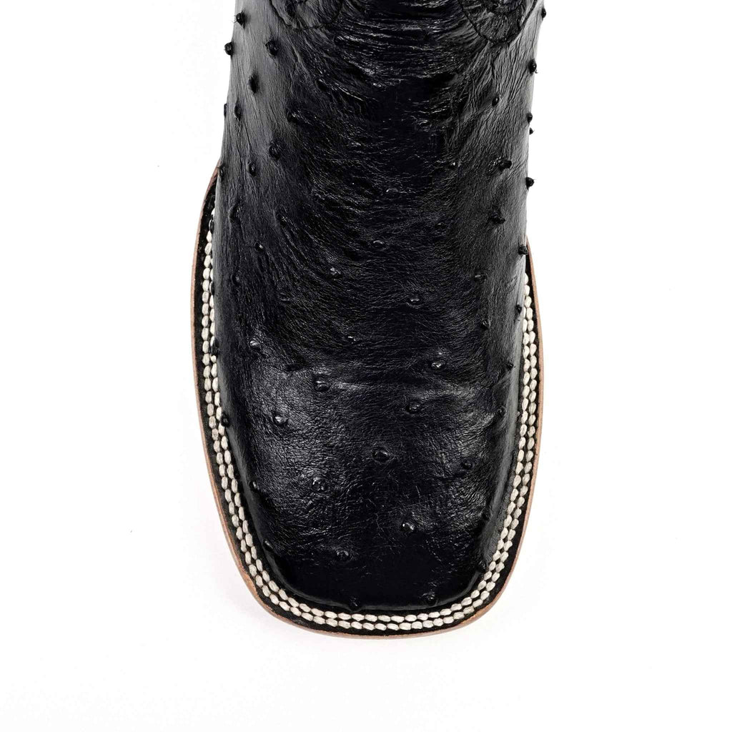 Austin Ostrich Boots - Black - Square Toe (AV20)