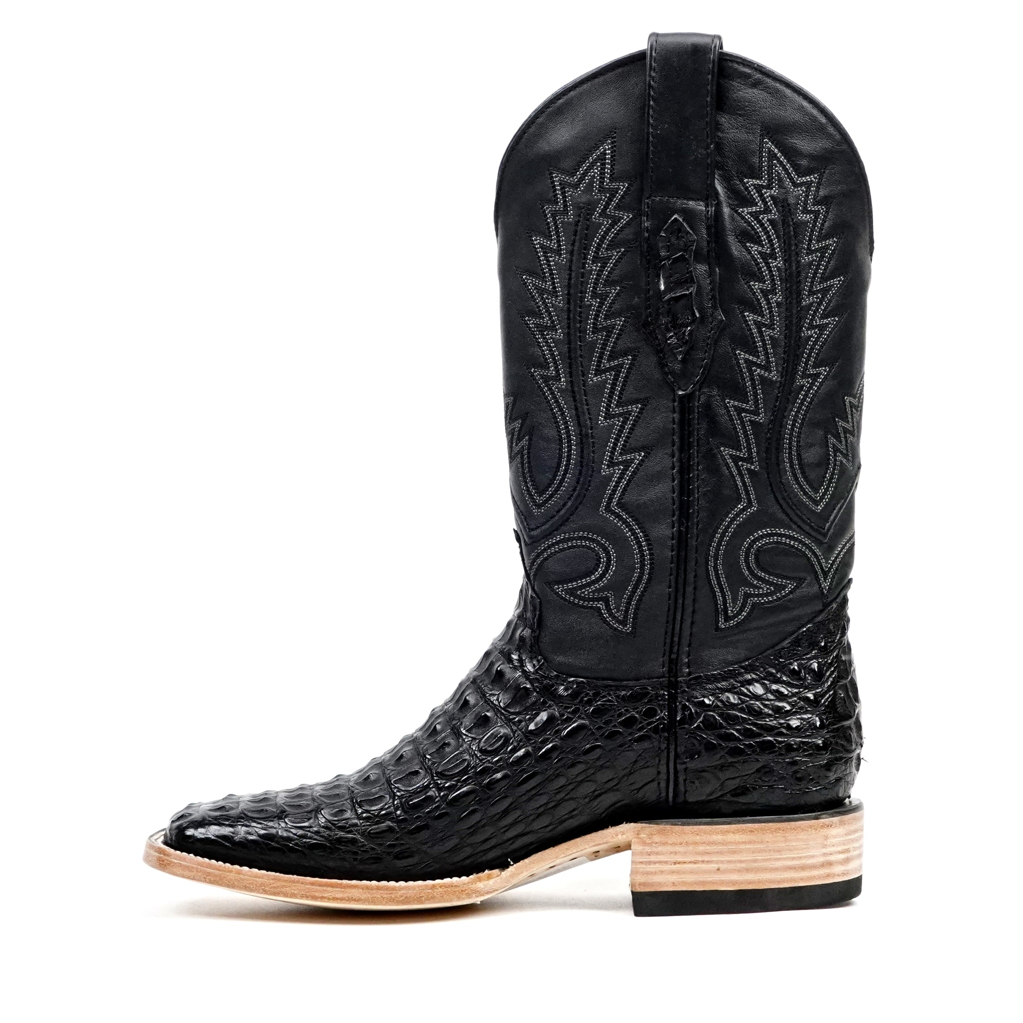 Rhodes Caiman Hornback Boots - Black - Square Toe (LM10)