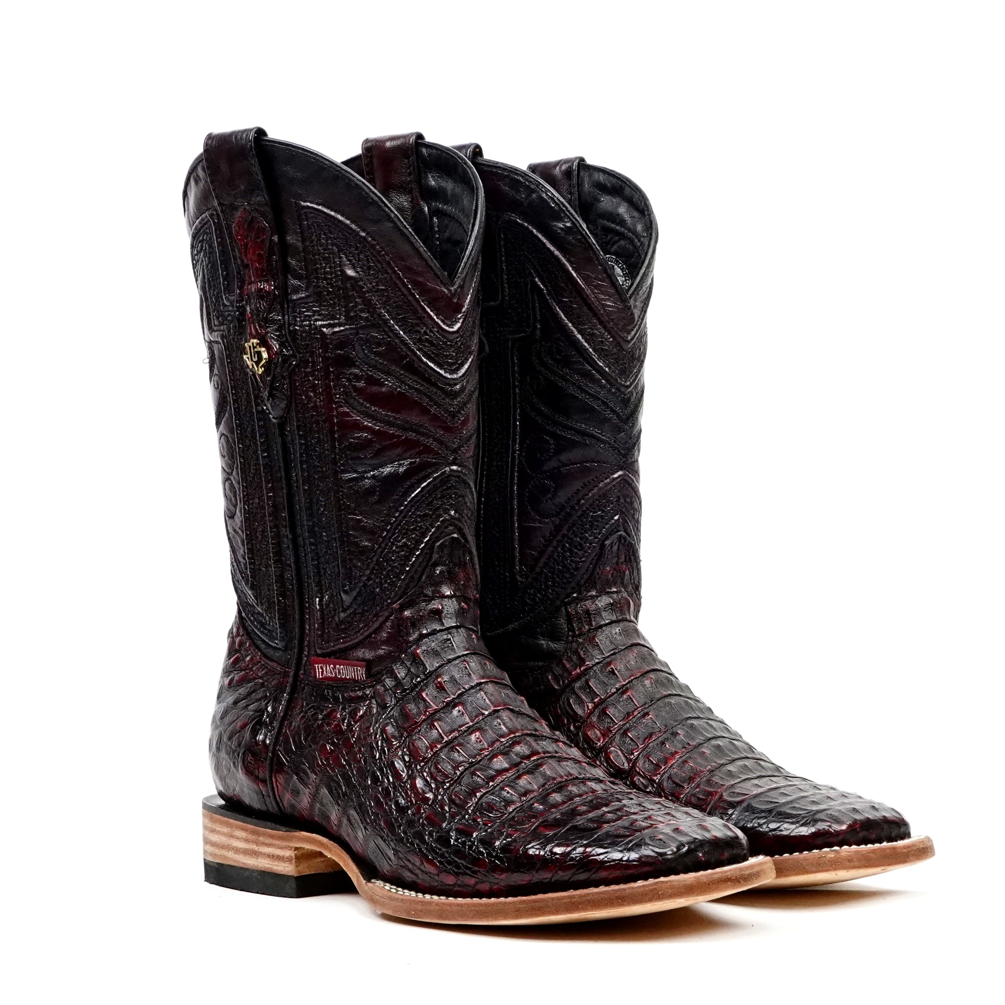 Rhodes Caiman Hornback Boots - Black Cherry - Square Toe (LM10)