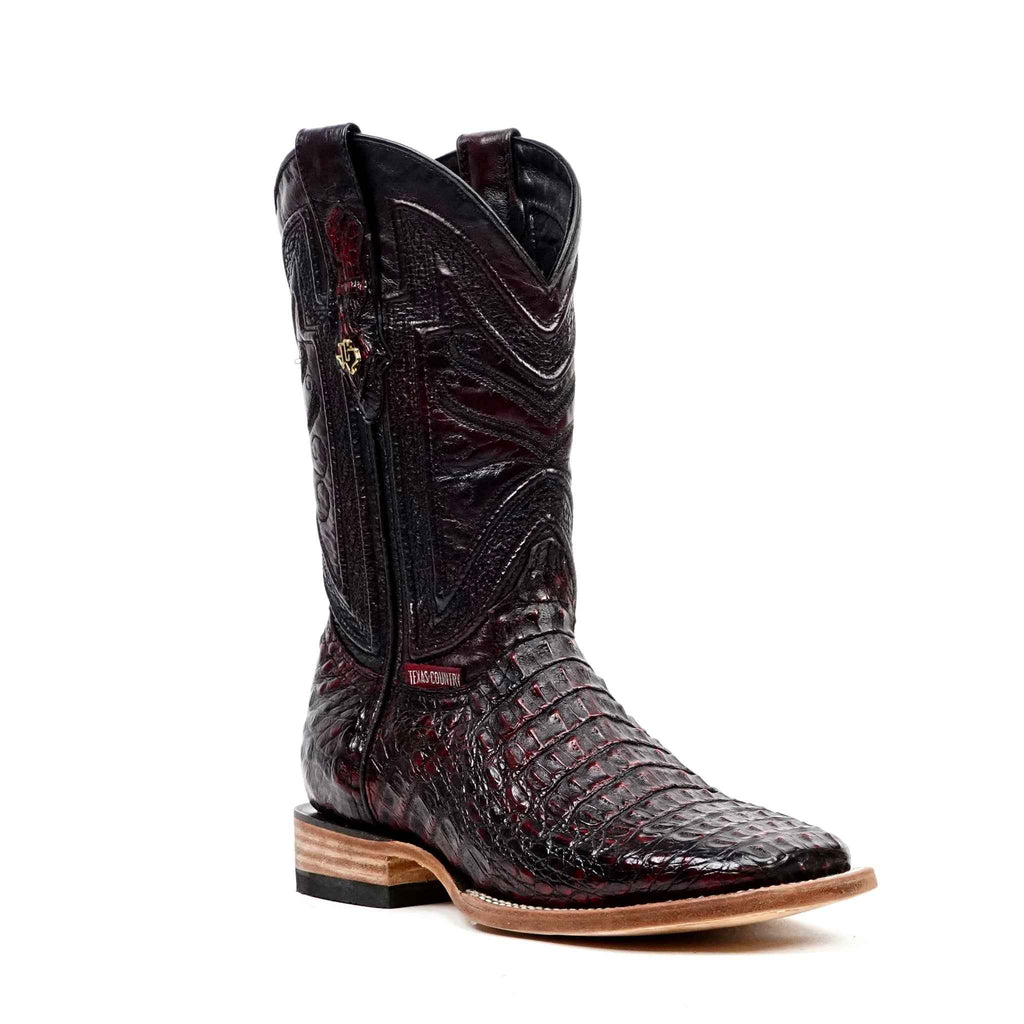 Rhodes Caiman Hornback Boots - Black Cherry - Square Toe (LM10)