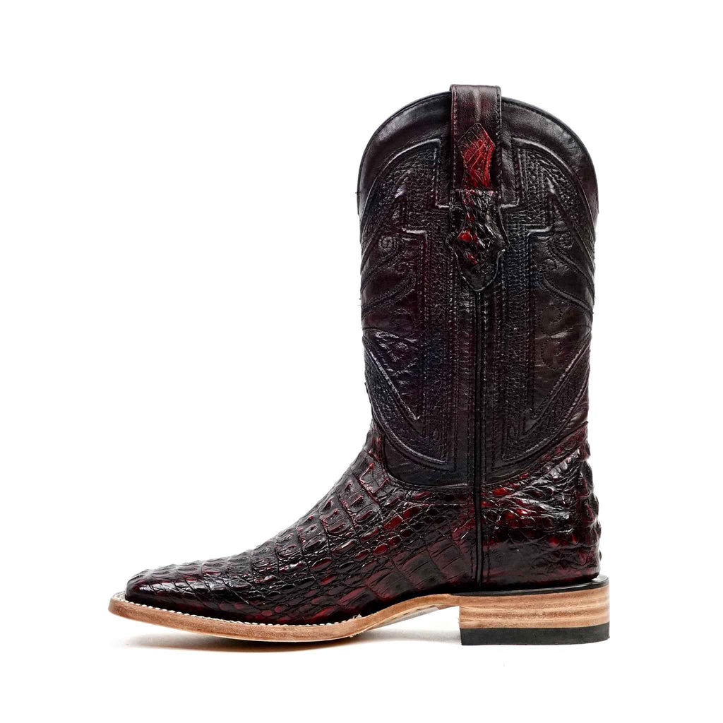 Rhodes Caiman Hornback Boots - Black Cherry - Square Toe (LM10)