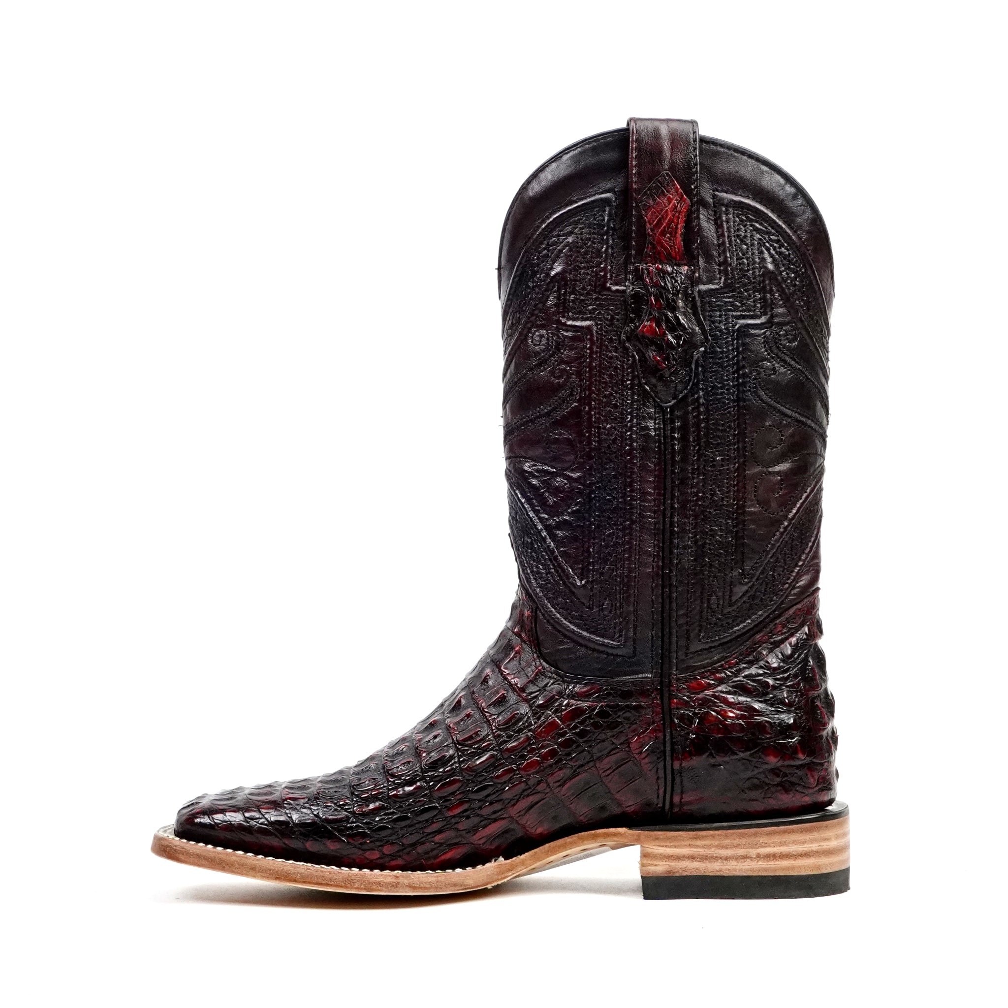 Rhodes Caiman Hornback Boots - Black Cherry - Square Toe (LM10)