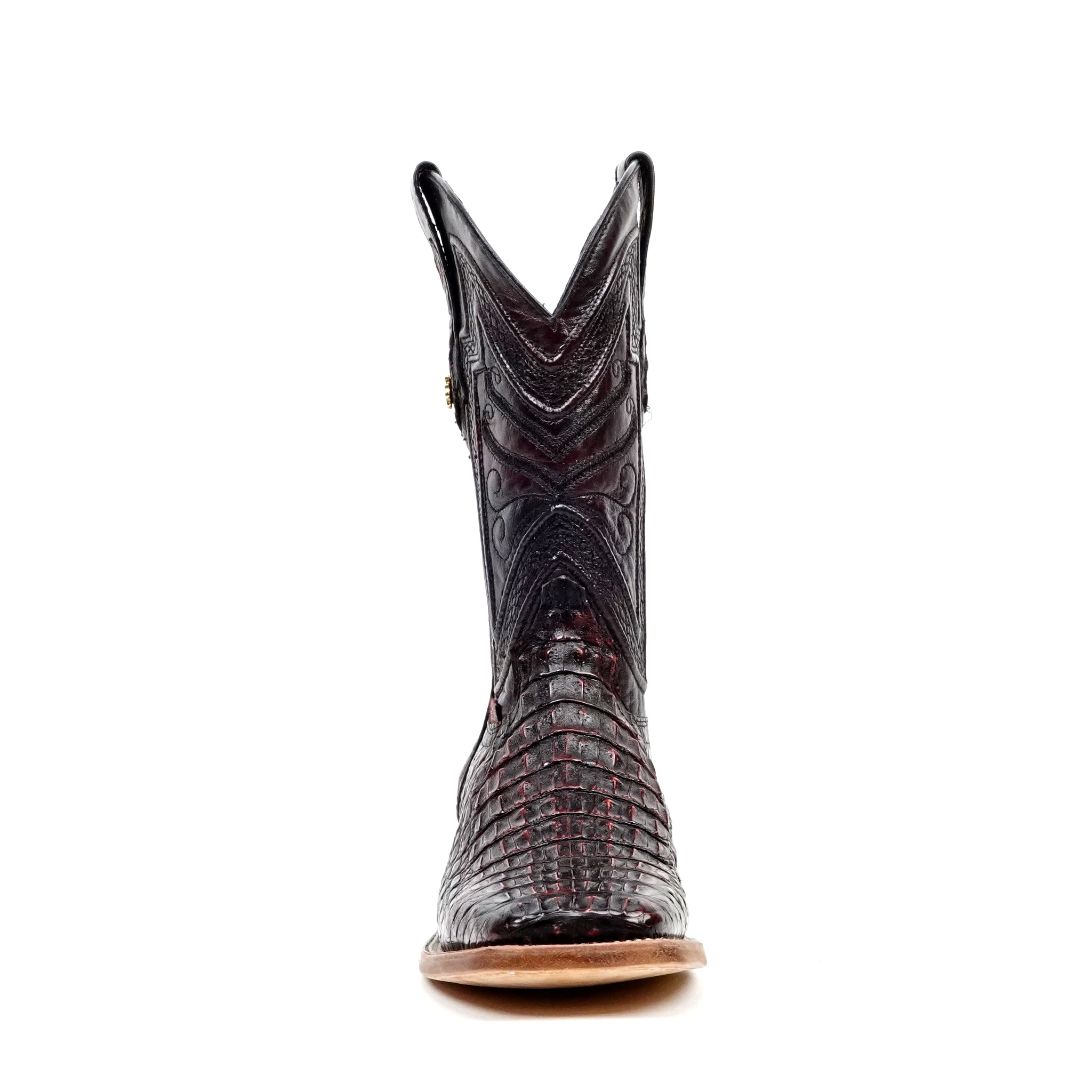 Rhodes Caiman Hornback Boots - Black Cherry - Square Toe (LM10)