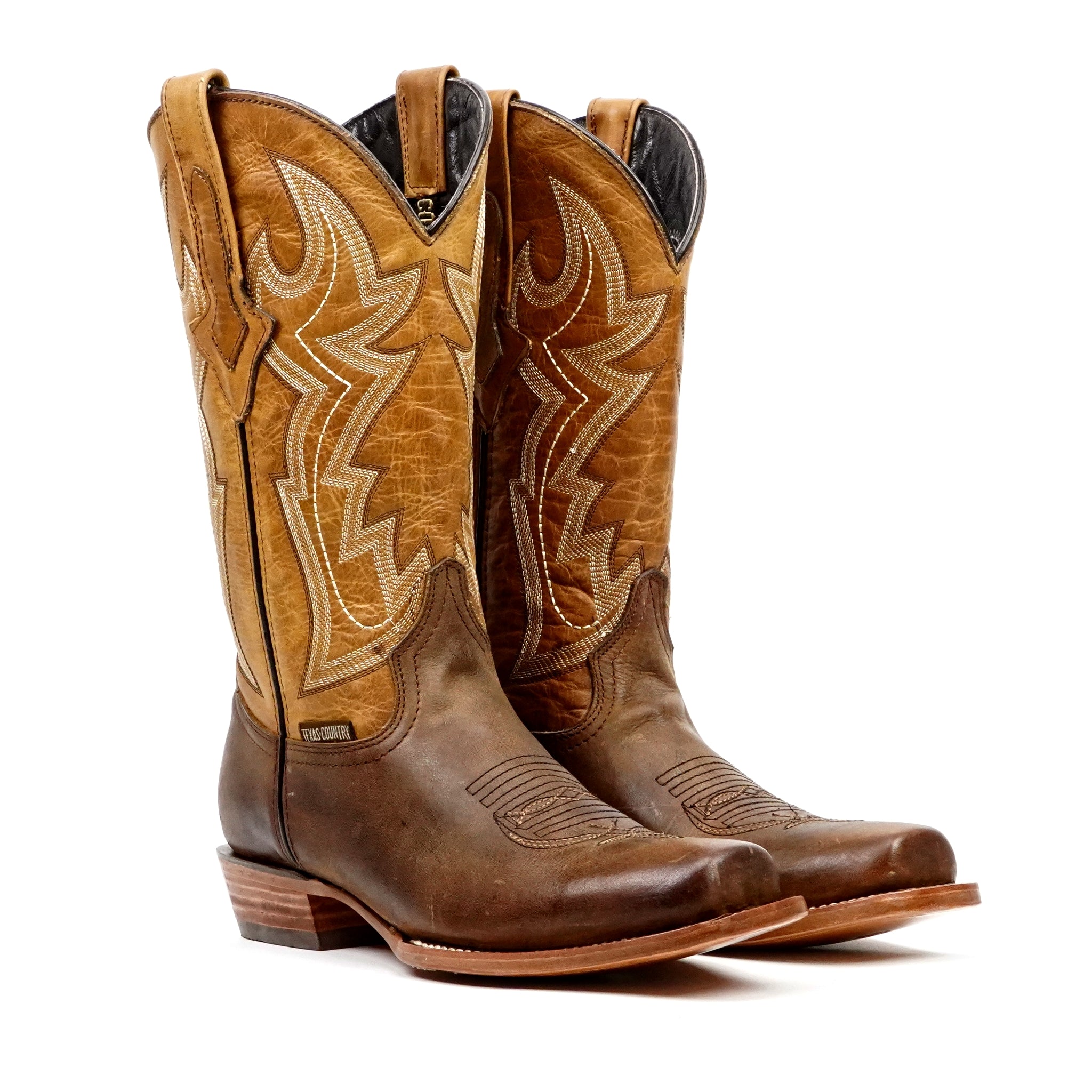 Botas Cowboy Azkar Tan - Punta Cuadrada Estrecha (E906)