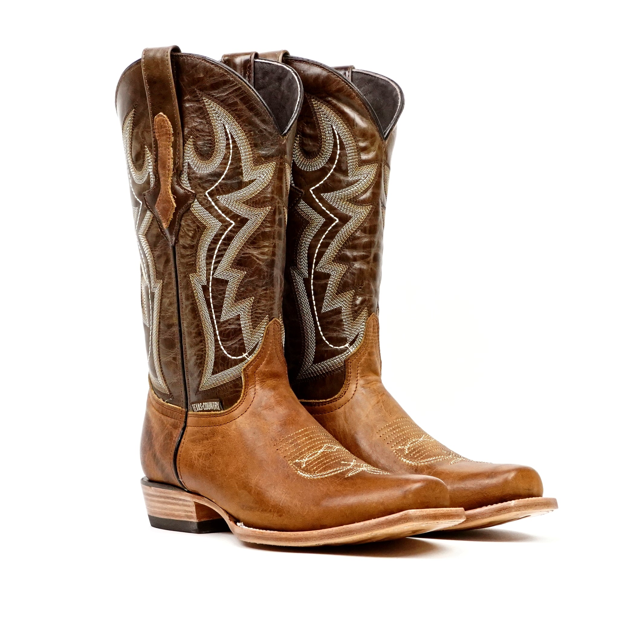 Botas Cowboy Fresno Tan - Punta Cuadrada Estrecha (E906)