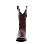 Ostrich Black Cherry Boots - Embossed Leather - Square Toe (E424)