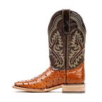 Botas vaqueras de avestruz color coñac - Piel repujada - Punta cuadrada (E424)