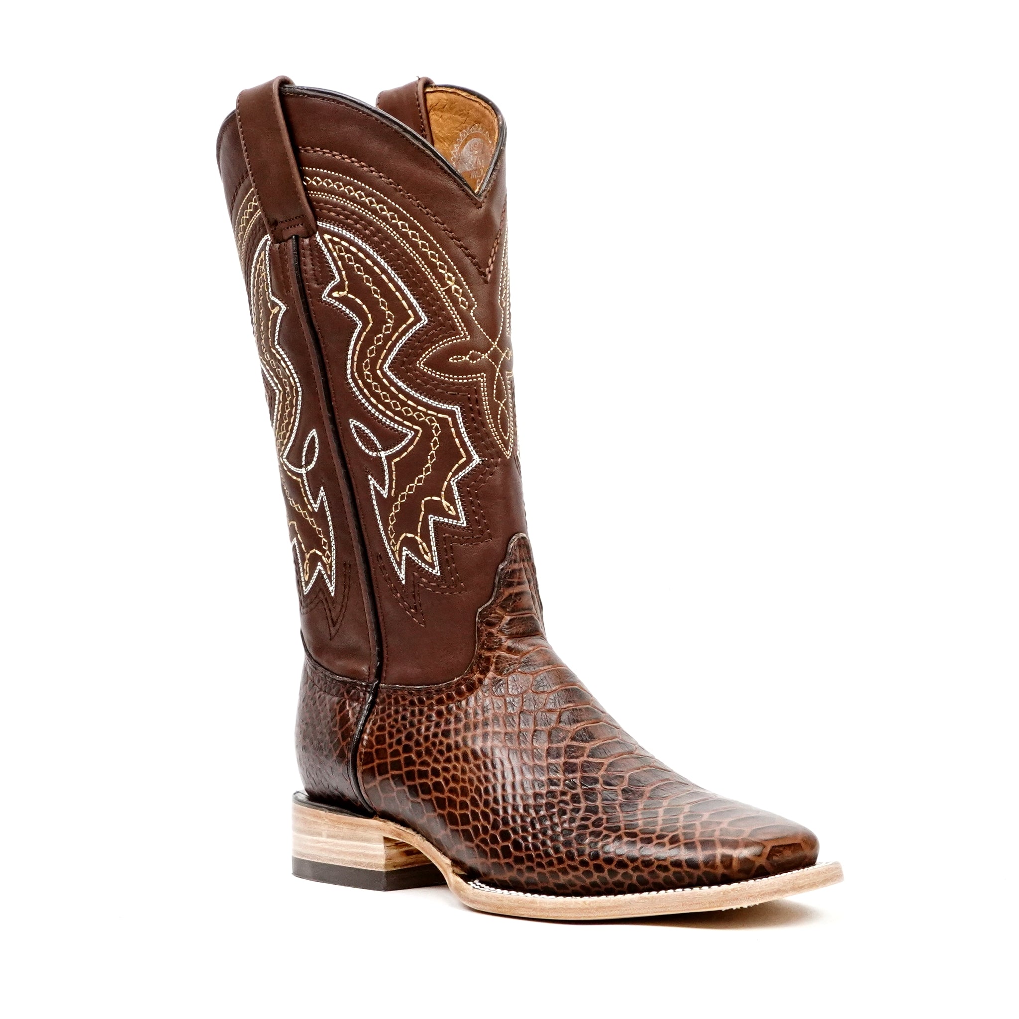 Python Chocolate Boots - Embossed Leather - Square Toe (E425)