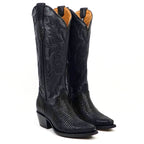 Embossed Lizard Black Cowgirl Boots - Tall Shaft - Snip Toe (E873)