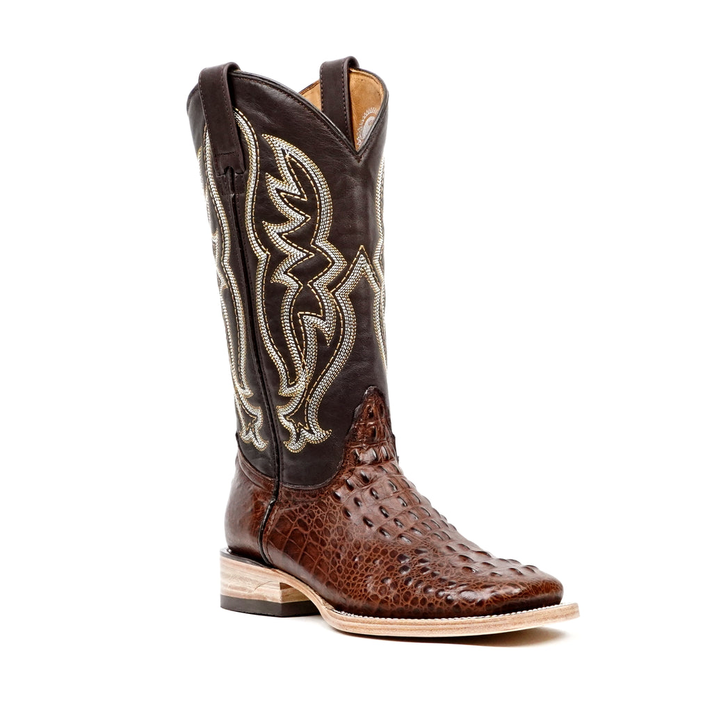 Crocodile Head Choco Boots - Embossed Leather - Square Toe (E427)