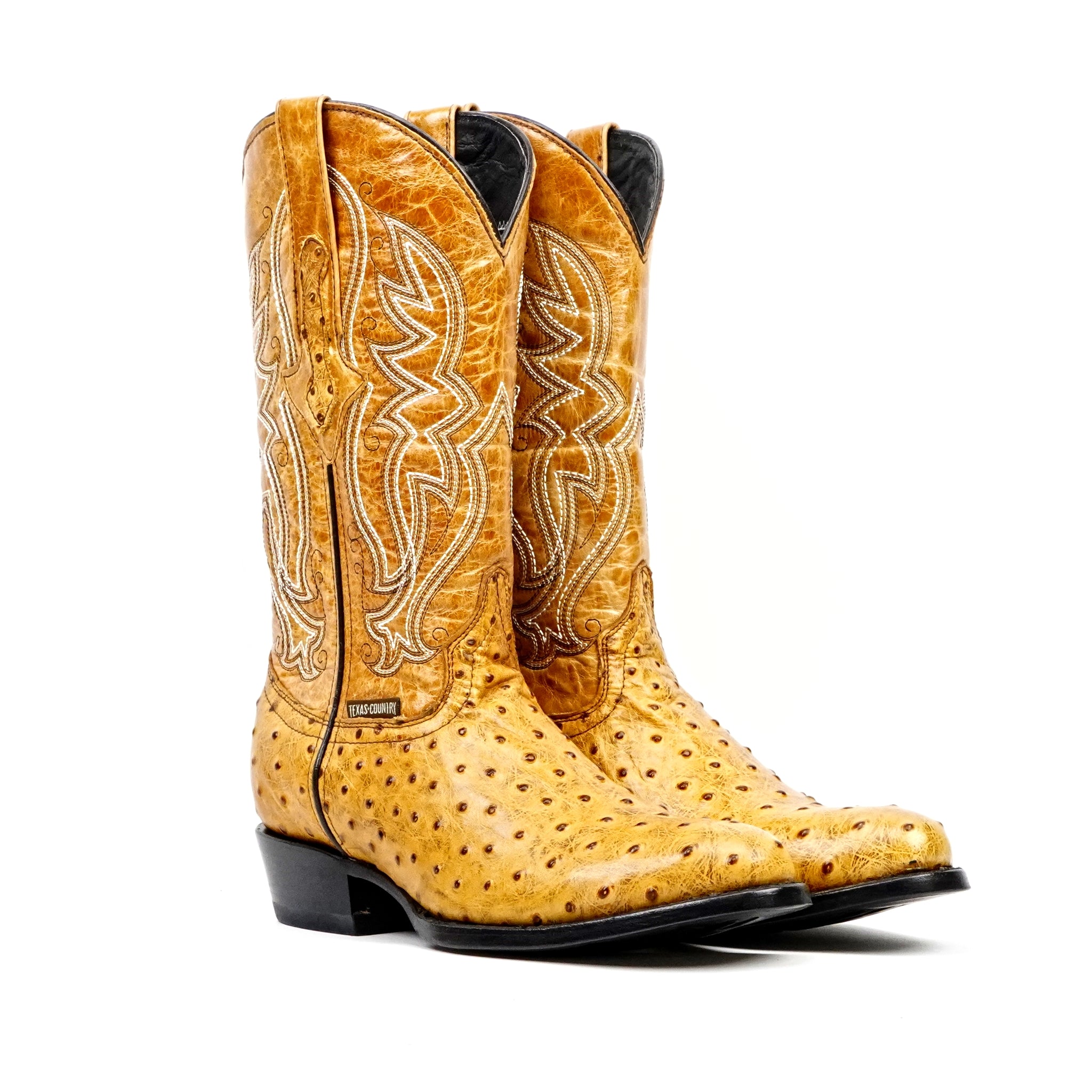 Ostrich Buttercup Boots - Embossed Leather - Round Toe (E436)