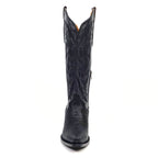 Embossed Lizard Black Cowgirl Boots - Tall Shaft - Snip Toe (E873)