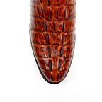 Crocodile Tail Cognac Boots - Embossed Leather - Round Toe (E437)