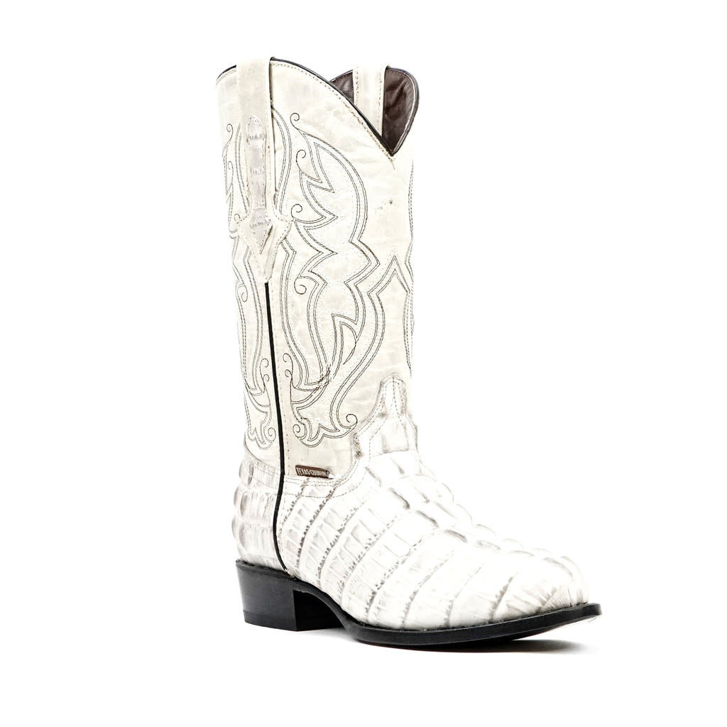 Crocodile Tail Bone Boots - Embossed Leather - Round Toe (E437)