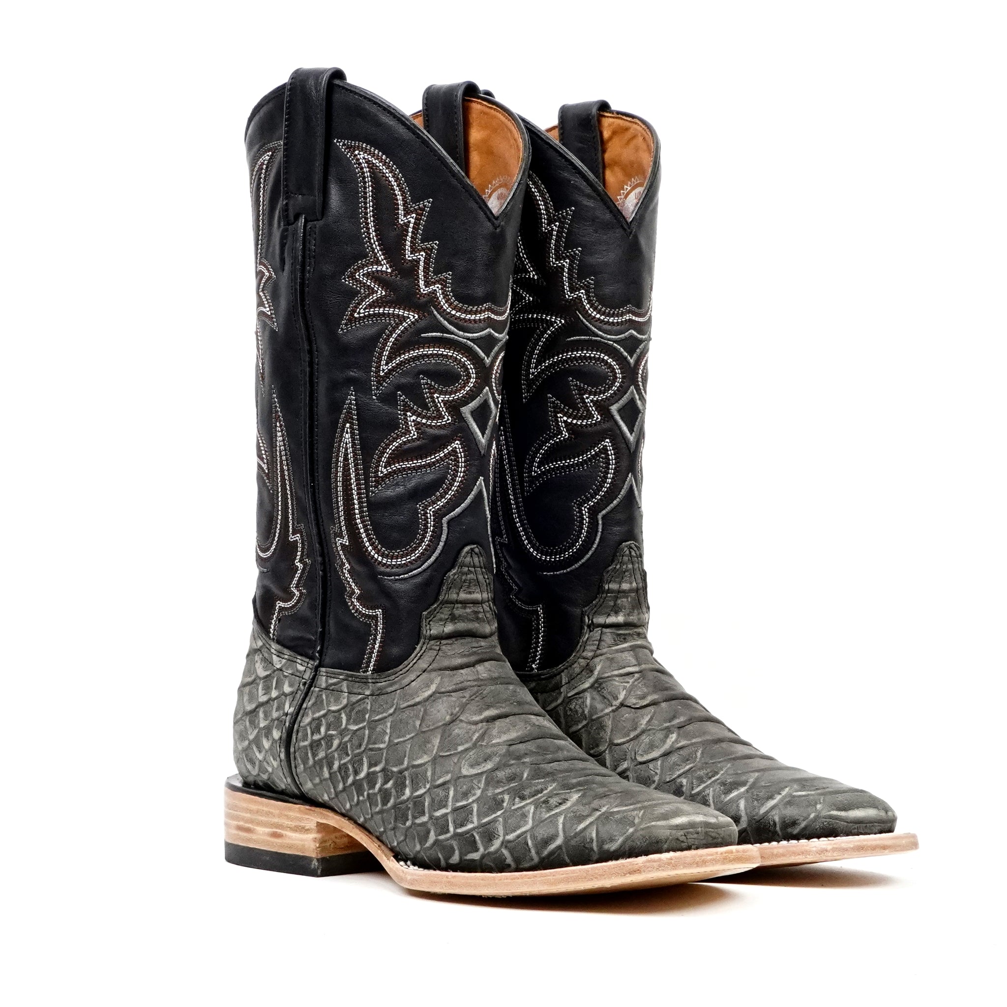 Botas Jumbo Python Gris - Piel Repujada - Punta Cuadrada (E943)