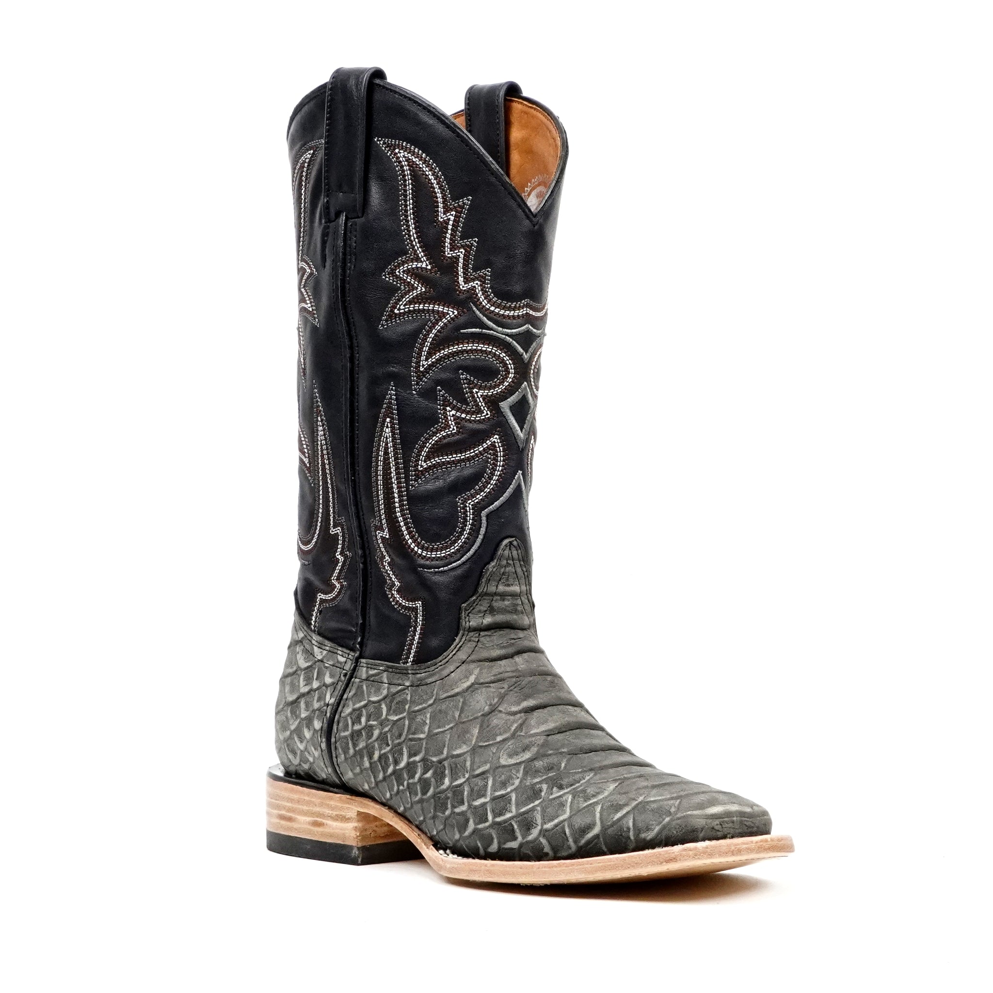 Botas Jumbo Python Gris - Piel Repujada - Punta Cuadrada (E943)