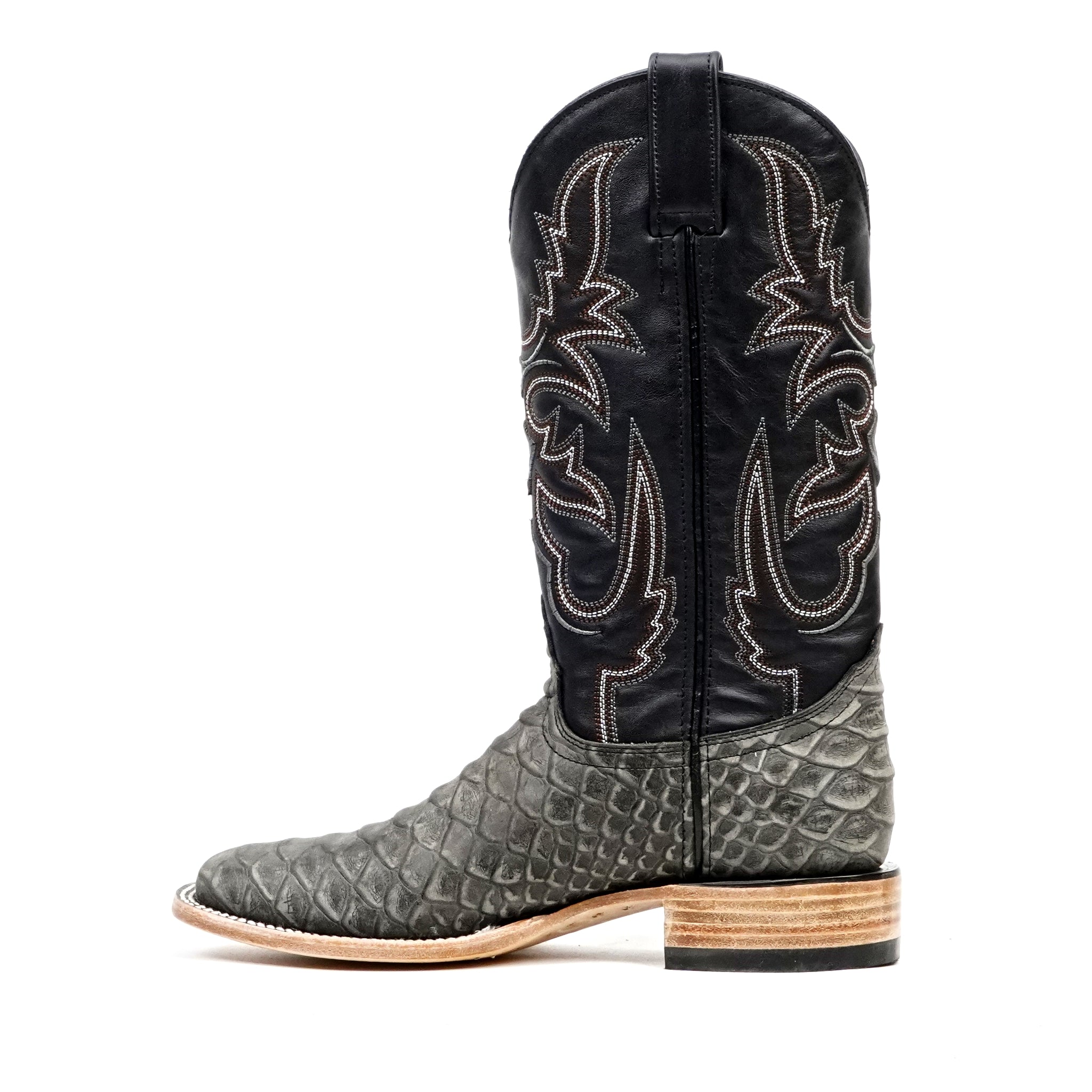 Botas Jumbo Python Gris - Piel Repujada - Punta Cuadrada (E943)