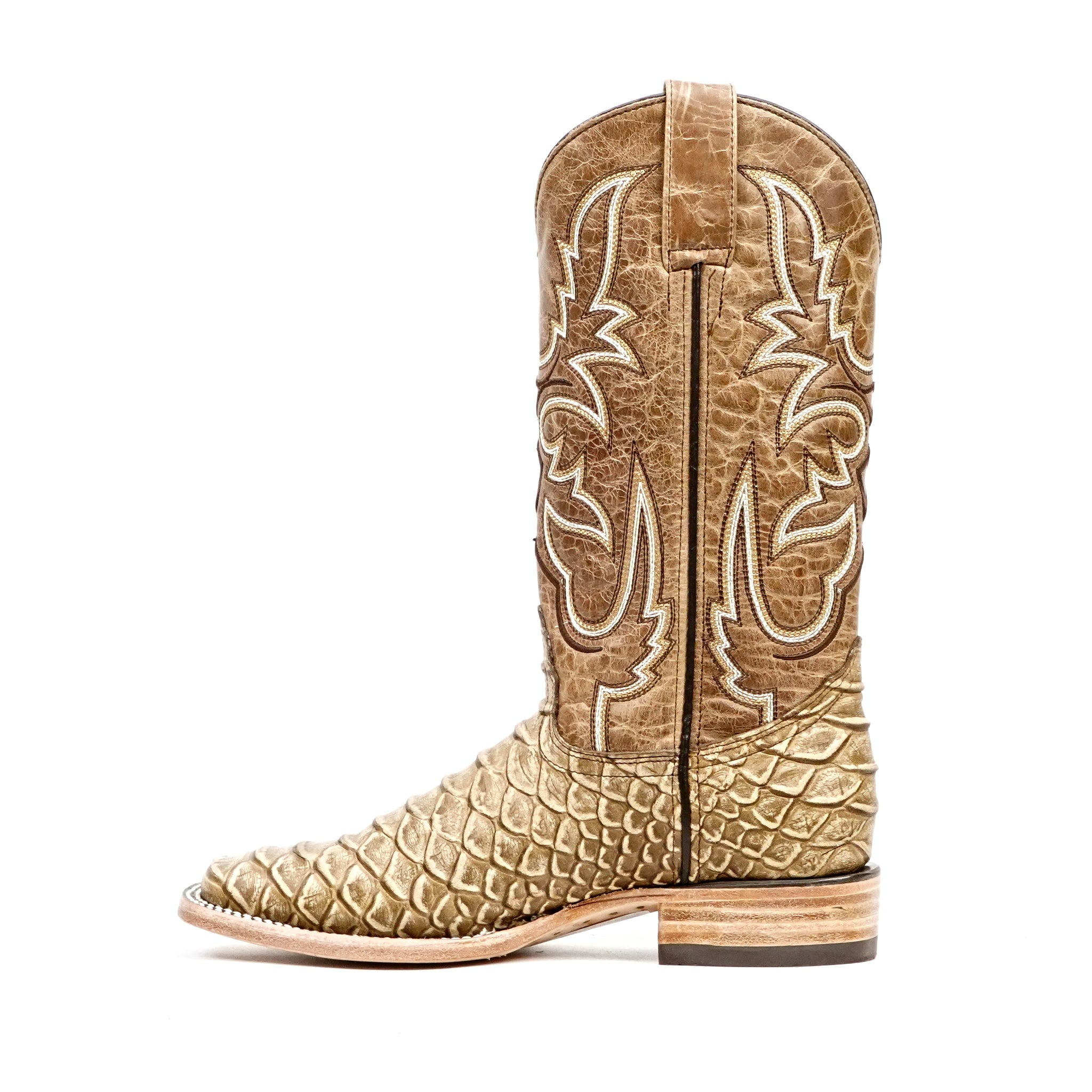 Jumbo Python Cappuccino Boots - Embossed Leather - Square Toe (E682)