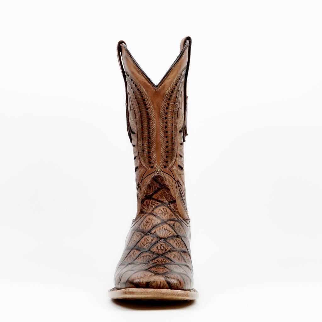 Pirarucu Chocolate Boots - Embossed Leather - Square Toe (E687)