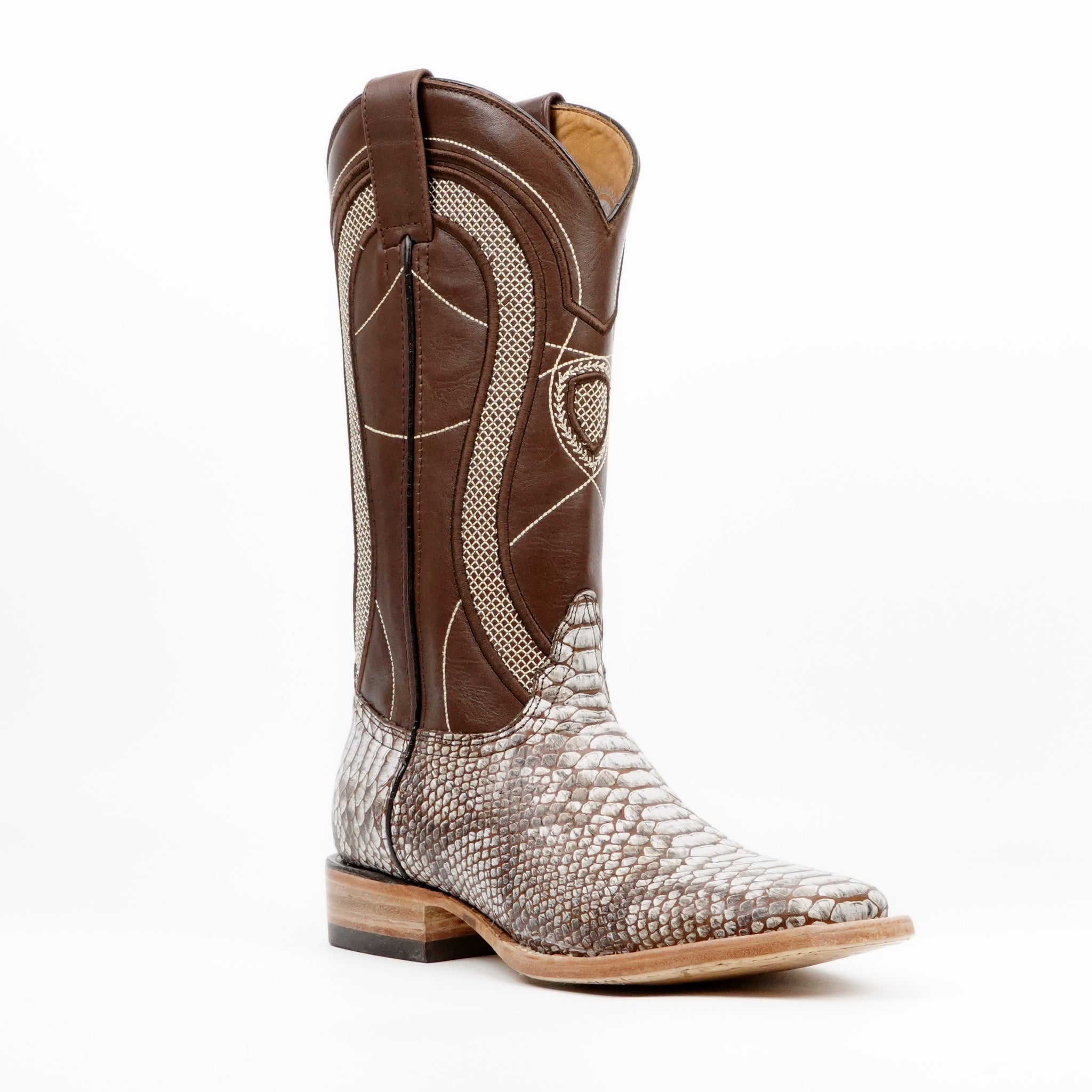 Botas Python Natural Camel - Piel Grabada - Punta Cuadrada (E913)